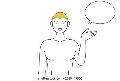 Line drawing of a man with epilation, speaking pose with palms facing each other