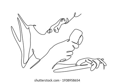 A line drawing of a man hits a book with a hammer. Making books with your own hands. Book stamping by hand. Book restoration