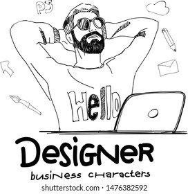 line drawing of man with laptop