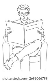 Strichzeichnung eines Mannes, der Zeitung liest