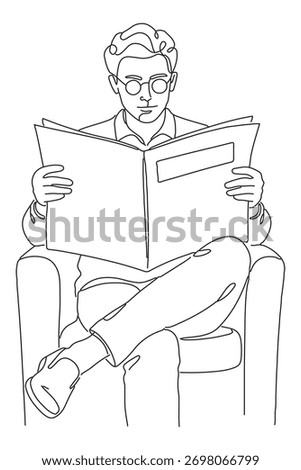line drawing of a man reading newspaper