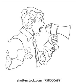 line drawing of man screaming on megaphone