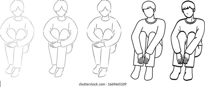 Line Drawing Man Sitting Position Simple Stock Vector (Royalty Free