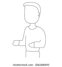 line drawing of a man standing with hand offering help gesture. vector illustration