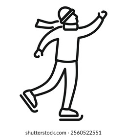 Line drawing of a man wearing winter clothes ice skating