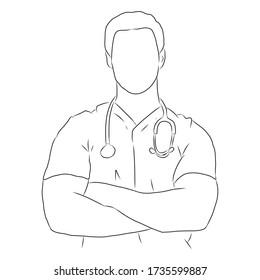 line drawing of the man who is standing with his arms crossed