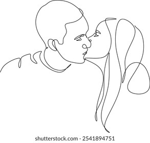 Line drawing of man and woman in love. Valentine. Wedding logo. Hand drawn without artificial intelligence