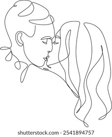 Line drawing of man and woman in love. Valentine. Wedding logo. Hand drawn without artificial intelligence