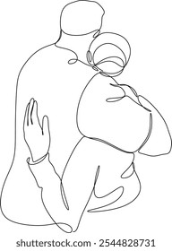 Line drawing of man and woman in love. Hugging, kissing couple in love. Valentine. Wedding logo. Hand drawn without artificial intelligence