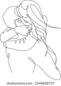 Line drawing of man and woman in love. Hugging, kissing couple in love. Valentine. Wedding logo. Hand drawn without artificial intelligence