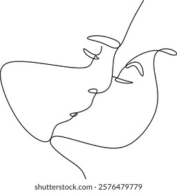 Line drawing of a man and a woman. Vector illustration in a minimalistic style. Kiss men and women. Hand drawn without artificial intelligence