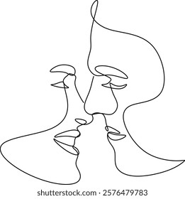 Line drawing of a man and a woman. Vector illustration in a minimalistic style. Kiss men and women. Hand drawn without artificial intelligence