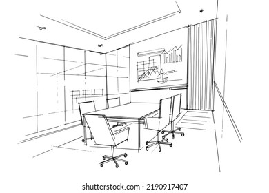 Line drawing of a meeting room in a company,2d illustration