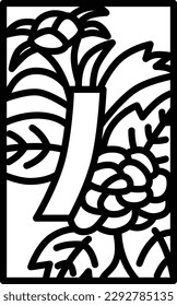 Line drawing mini Hanafuda Minazuki peony short blue June peony and short blue