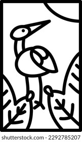 Line drawing mini Hanafuda Mutsuki pine crane January pine and crane