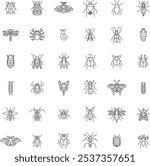 Line drawing mini insect illustration icon set