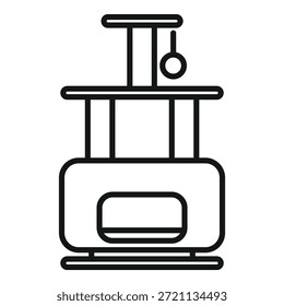 Line drawing of a modern cat tree featuring a hanging ball, providing entertainment and encouraging natural scratching behavior