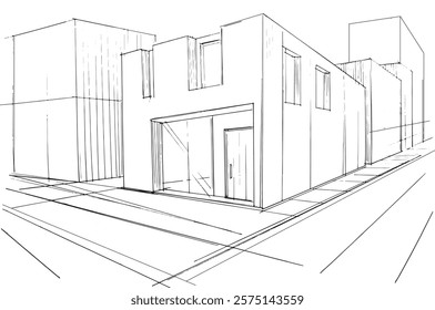 Desenho de linha, desenho de arquitetura de casa moderna, ilustração 2d