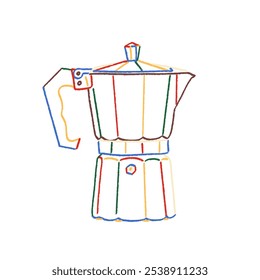 Dibujo de línea de una olla moka - olla moka dibujado con lápices de colores