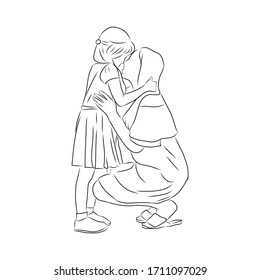 line drawing of mom is hugging baby