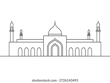 desenho de linha de uma mesquita com minaretes e cúpula