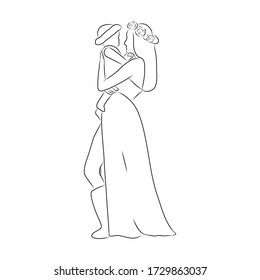 line drawing of mother is carrying and playing her child