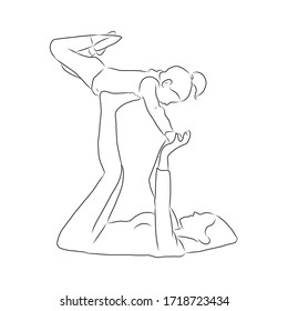 line drawing of mother exercise with children