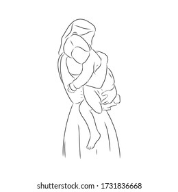 line drawing of mother hugged and carried her child