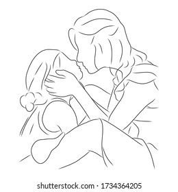 line drawing of mother kisses her child