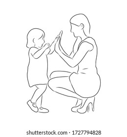 line drawing of mother playing with her child