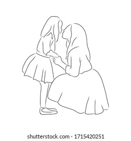 line drawing of mother sitting and kissing her child