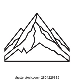 A line drawing of a mountain range with multiple peaks and slopes