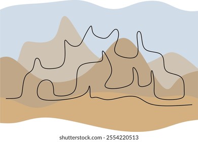 Line drawing of mountain range. Vector drawing hand drawn without artificial intelligence