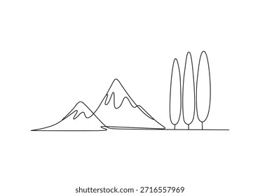 desenho da linha da montanha e das árvores