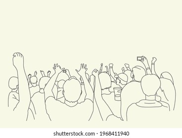 Line Drawing Of Multiple Audience Cheering At The Concert Hall