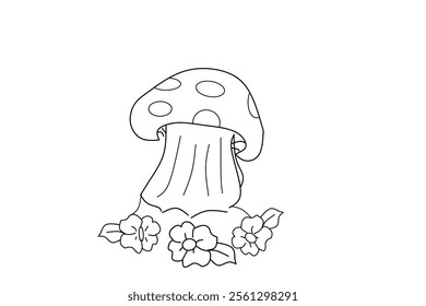 line drawing of mushroom isolated on white background. Mushroom sketch vector illustration.