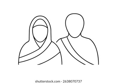 Line drawing of a muslim couple in traditional clothing