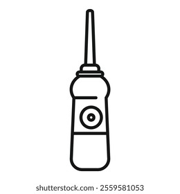 Line drawing of a nasal irrigator cleaning nasal cavity with saline solution