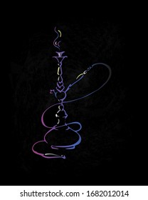 line drawing neon hookah on felt board. vector illustration, isolated black background. 
