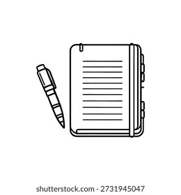 Line drawing of a notepad and pen on white background for writing notes