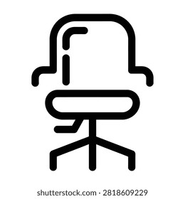 A line drawing of an office chair with armrests and wheels