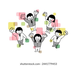 Line drawing of office worker waving