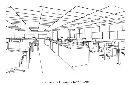 dibujo de línea de oficina, diseño moderno, representación 3d