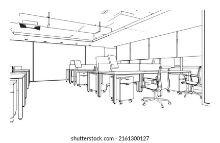line drawing of office,Modern design,3d rendering
