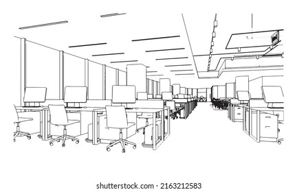 line drawing of office,Modern design,3d rendering