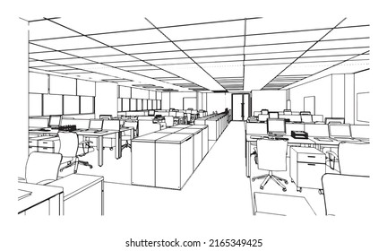 dibujo de línea de oficina, diseño moderno, representación 3d