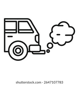 Line drawing of an old car emitting smoke pollution driving on the road