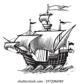 Line Drawing Old Ship Stock Vector (Royalty Free) 1972086989 | Shutterstock