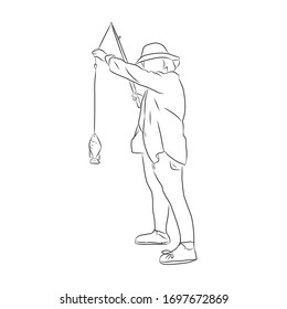 line drawing of old women fishing.
