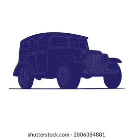 Line drawing of an oldfashioned fourdoor sedan vehicle